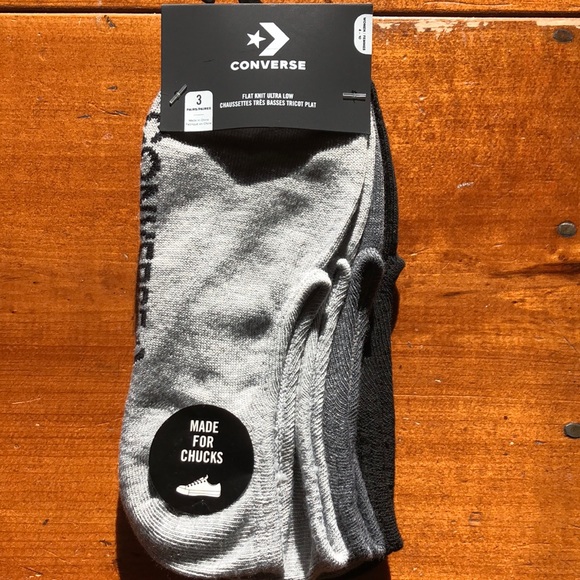 3 pk Converse Chucks Flat Knit Ultra Low Socks New - Picture 2 of 7
